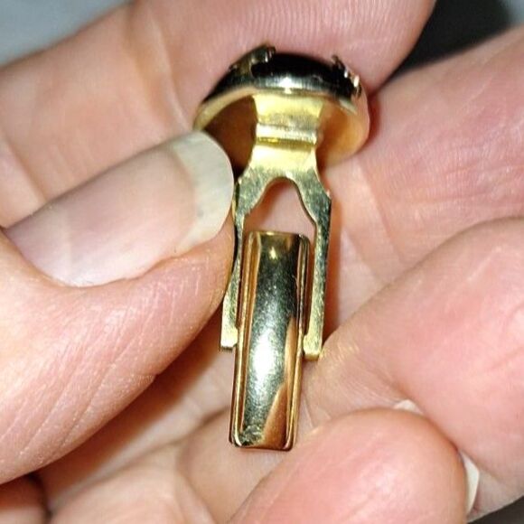 A Vintage Pair of Red Glass Men's Cufflinks Gold Tone Formal Accessories - Picture 5 of 9